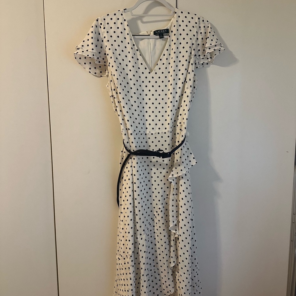 Ralph Lauren White and Blue Asymmetrical Midi Sundress